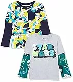 Amazon Essentials Disney | Marvel | Star Wars T-Shirt 2 in 1 a Maniche Lunghe (in precedenza Spotted Zebra) Bambini e Ragazzi, Pacco da 2, Logo Star Wars/Mimetica, 6-7 Anni