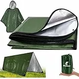 E EASTSTORM Robusta Coperta Termica Emergenza Riutilizzabile con Poncho, 150 * 210 cm Termico Telo Impermeabile, Telone di Tessuto Campeggio per Coprire, Salvataggio Protegge da Freddo, Pioggia