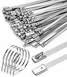 120 Pezzi Fascette Acciaio Inox,Fascette Metallo,300mm×4.6mm,Installazione Rapida Autobloccante,Fascette Elettricista d'Argento Resistenti,per Fasci Di Cavi, Manutenzione Del Giardino e Tende Da Sole
