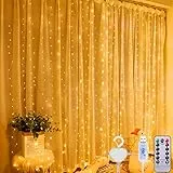 Amzeeniu Tenda Luminosa,3M * 3M 300 LEDs 8 Modalità Impermeabile timer IP44 Tenda Luci LED USB Catena Luminosa,con Telecomando,Luci per Tende a LED,per Natale,Matrimoni,Finestre,Giardino,Bianco caldo