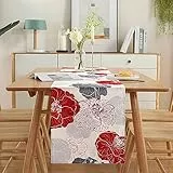 Runner Tavola Moderno 40 X 140 cm Centrino Rettangolare Runner Da Tavolo in Lino Runner Tavolo Fiore Grigio Rosso per la Casa, Cucina,Matrimoni, la Sala da Pranzo e Le Feste Decorazione da Tavolo