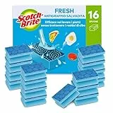 Spugna abrasiva Scotch-Brite Fresh, antigraffio salvadita, 16 pezzi per confezione - pulisce i piatti senza graffiare e non trattiene i residui di cibo.