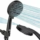 Soffione Doccia ad Alta Pressione, CIICII 10 Modi 5.1” Doccetta Telefono Grande con Tubo(Tubo lungo in Acciaio da 1.5m/Ugello Anti-Intasamento) Spray Power Wash Integrato a 2 Modalità(2.5 GPM, Nero)