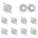 PH PandaHall 10Sets Chiusure magneticohe Rotonde in Lega con Strass per Gioielli Fai da Te, Platino, 17x12mm, Foro: 2mm