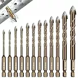 12 Pezzi Set Punte Trapano, Punte Trapano Muro Ø 3-12 mm, Esagonale Set Punte Trapano Professionali, Punte per Gres Porcellanato Piastrelle Vetro