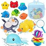 Chennyfun Giocattolo per il Bagnetto per Bambini, 16 Pezzi Giocattoli da Bagno Set avec Balena Pinguino Anatra Polpo Tartaruga ecc. Giocattoli da Bagno galleggianti, per Bambini Boys Girls 1+ Anno