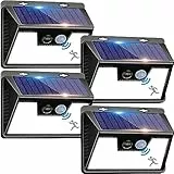 [ 4 Pezzi/140 LED ] Luce Solare LED Esterno, Faro LED Esterno con Pannello Solare 3 Modalità Lampada da Esterno con Sensore di Movimento IP65 Impermeabile Risparmio Energetico Wireless per Giardino