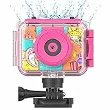 Ukuu Fotocamera per bambini, Macchina Fotografica Digitale Bambini Subacquea con 2,0 Pollici Schermo 32GB TF Scheda Regalo per Ragazzi e Ragazze - Rosa
