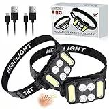 LTDSOAR Torcia Frontale, 2 Pezzi 4 LED 350 Lumen IPX5 Lampada Frontale Led Ricaricabile con 6 Modalità di Illuminazione 1200mAH Ultra Potente Lampada Frontale, Torcia Frontale per Pesca, Campeggio