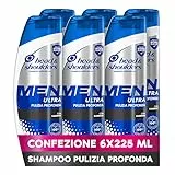 Head & Shoulders Men Ultra Shampoo Antiforfora Pulizia Profonda per Uomo, Formato Convenienza X6 Pacchi, per Capelli Grassi Protezione dalla Forfora, 225 Ml