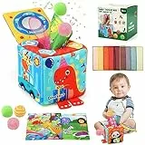 BelleStyle Giochi Montessori 6 Mesi, Scatola di Fazzoletti per Neonati, Giocattoli Sensoriali Bambini, Tissue Box con Carta Stropicciata, Specchio & Palla Giochi Interattivi Regalo per Bambini 1 Anno