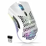 VEGCOO C8 Silent Click - Mouse wireless ricaricabile con luci LED colorate e batteria al litio da 400/1600/1000 DPI da 400 mAh per laptop e computer (C23 bianco)
