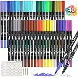 Pennarelli Doppia Punta Brush Pen, 40 Colori Punta Fine Pen 0,4 mm e 1-4mm Punta Brush, per Bambini e Adulti Calligrafia, Pittura, Colorazione, Disegnare a Scuola