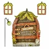 CHENEVER Set di Porte e Finestre in Miniatura da Giardino, 3D Resina Fate Decorazione per Albero, Luminescente Porte e Finestre Mini Lampione Art Ornamenti, Giardino Esterno Mini Mondo delle Fiabe
