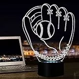 Luce notturna universale interna Regali da baseball per bambini, luci notturne Glove 3D illuminazione illusione lampada da comodino 16 colori che cambiano con telecomando per il ragazzo San Valentino