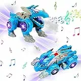 Dinosauro Trasformatore Auto Spray Nebbia Automatico Dinosauro Trasformatore Auto con Musica e Luce LED Auto Dino-Trasformatore per Ragazzi Giocattolo Auto Dinosauro Deformato per Bambini