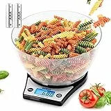 Duronic KS6000 BK Bilancia da cucina - Bilancia ad alta precisione con display digitale retro illuminato - Portata 1g / 5 kg con ciotola da 2L - Piattaforma nera - Funzione Tara