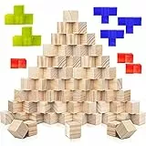 Mengger 200Pcs Naturale Cubi di Legno blocchi di legno intaglio scolpire mattoncini quadrati per Stampi Artigianato Stencil Alfabeto Progetti Numeri e Fai da Te 20mm 15mm 10mm