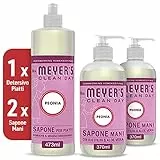 MRS MEYER'S CLEAN DAY 1 Detersivo Piatti + 2 Sapone Liquido Mani, Fragranza Peonia con Oli essenziali