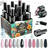 Kastiny Set Smalto Semipermanente Gel UV per Unghie, Confezione da 9, da 7.5 ml, con Base e Top Coat, Kit Manicure Classico Grey Rosa