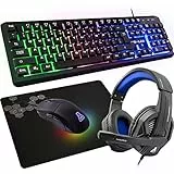 G-LAB Combo Selenium - Set da gioco 4 in 1, tastiera QWERTZ illuminata, mouse con lettore 3200 DPI, cuffie in-ear, tappetino antiscivolo per PC, Mac, PS4, PS5, Xbox One Player Set