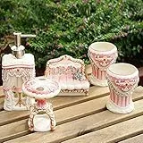 Set di accessori per il bagno in ceramica rosa romantico europeo Set di spazzolini da denti * 2 Dispenser di sapone per bicchieri Portasapone 丨 5 pezzi Accessori per arredamento per bagno domestico
