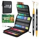 TrendGate Pennarelli Brush Pen Lettering, 72 Colori a Doppia Punta Fine, Pennarelli Acquerellabili com Libro da Colorare per Bambini e Adulti Bullet Journal, Mandala, Calligrafia, Disegnoi