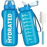 Gohippos Borraccia 2 Litri, Borraccia con Cannuccia e Marca Temporale, Borraccia Motivazionale per Rimanere Idratati, Tritan, Senza BPA, a Prova di Perdite, per Palestra, Scuola, Ufficio (1 Bottiglia)
