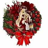 16' ghirlanda di Natale artificiale, ghirlande natalizie luminose appese rotonde con nastro a fiocco ghirlande invernali ghirlanda decorazione per esterno interno finestra mantello (Gesù)