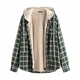 ZAFUL - Felpa da uomo con cappuccio, con coulisse, a maniche lunghe, a quadretti, con tasche sul petto, in pile, per autunno inverno, Verde 1, S