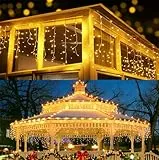 BrizLabs 480 LED Cascata Luci da Esterno, 19M Tenda Luminosa Bianco Caldo Natale Luci Stringa Esterno con 8 Modalità Nataliazie Catena Luminosa Decorazione per Feste, Finestra, Matrimonio, Blacone
