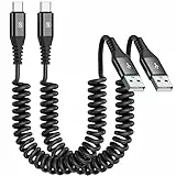 sweguard cavo USB C 3.0A [2 pezzi 0.5m] ricarica rapida, cavo di ricarica USB C cavo in PVC tipo C cavo a spirale, elastico per Samsung Galaxy S23 S22 S21 S20 S10 S9 S8 Plus, Note10/9/8, nero