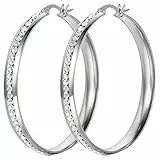 OIDEA Orecchini Cerchi in Acciaio Inossidabile per Donna Grandi Orecchie Anelli Mosaico Strass Argento(1 Coppia)