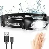 Glangeh Torcia Frontale, Lampada Frontale con Sensore Movimento, USB Ricaricabile, Batteria 1200mAh, IPX6 Impermeabile Torcia da Testa con 4 Modalità di Luce, per Campeggio, Corsa, Pesca, Lavoro