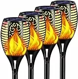 Teliser Torce Solari da Esterno 4 Pezzi, 96LED Torce Solari da Giardino Luce di Fiamma Torce Solari Luce di Fiamma, IP65 Torce Solari Impermeabili da Giardino con Effetto Fiamma per Esterni, Giardino