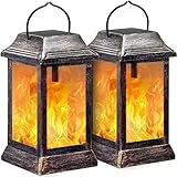 SOLARBABY Solar Lights Outdoor Flame Lantern, Metal Flickering Flame Solar Lantern Lights Hanging Lighting Christmas Decoration for Garden Patio Pathway Deck Yard(Bronze, Pack of 2)