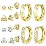 PRETOLE 6 Paia Orecchini Anallergici Donna Argento Sterling, Orecchini Donna Placcati Oro 14K Set Orecchini allina Donna Oro 925 Orecchini Cerchio Piccoli Oro Con Per Ragazze Uomini