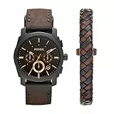 Fossil Orologio Machine da uomo, movimento cronografo al quarzo, cassa in acciaio inossidabile nera da 42 mm con cinturino in pelle, FS5251SET
