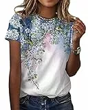 ORANDESIGNE Donna Estivo Maglie A Manica Corta Slim Fit Scollo Girocollo Camicia Fiore Uccello Stampata Bluse Eleganti Tops Basic T-Shirt Casuale Camicetta A Bianco M
