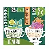 CUPPER Tè Verde al Limone e Aloe Vera Biologico e Fairtrade, Confezione da 20 Bustine e CUPPER Tè Verde Immune Support Biologico e Fairtrade con Ribes Nero, Acerola e Matcha, Confezione da 20 Bustine