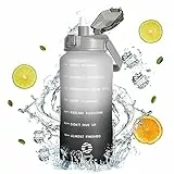 Fjbottle Borraccia con cannuccia 2 Litri, [2000ML+800ML] Senza BPA Motivazionale trasparente Sportiva Borraccia - Senza perdite Borracce per Scuola, Palestra