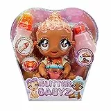 Glitter Babyz Bambola Solana Sunburst - Con 3 magici cambi di colore, capelli rosa corallo e vestito tropicale - Include pannolino, biberon e ciuccio riutilizzabili - 3+ anni