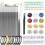 MELLIEX 45 Pezzi Kit per Nail Art, Strumenti per Nail Art con 15 Pennelli per Unghie, Pennarello per Unghie, Glitter per Unghie, Lamina per Unghie, Nastri per Unghie, Strass, Pinzette per Nail Design