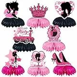 Qpout 8 pz Rosa Ragazze Decorazioni di Compleanno Centrotavola a Nido d'Ape, Buon Compleanno Rosa Principessa Festa Addio al Nubilato Centrotavola per Lascia Andare Festa Honeycomb Centerpieces
