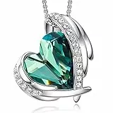 CDE Collana con Ciondolo a Cuore Regali di Gioielli di Compleanno per Donne Moglie Mamma(Oro Bianco-Verde)