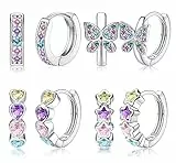 JeweBella 4Paia Set Orecchini a Cerchio Piccoli per Donna Ragazze Orecchini Cuore Farfalla Stella Zircone Orecchini a Cerchio Bambina Ipoallergenici Orecchini Cerchio Bambina Anallergici Argento