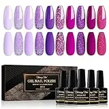 Shining She Smalto Semipermanente,10 Colori Viola Lavanda lilla Fucsia Glitter Smalto Semipermanente Unghie Soak Off UV LED Smalti Semipermanenti Per Unghie per DIY Manicure,8ml