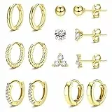MILACOLATO Orecchini in Rame a Cerchio Huggie In Oro Per Donna Placcati In 14k Set Orecchini a Cerchio e a Borchia Ipoallergenici Con Piccole CZ a Cartilagine Per Confezione Multipla Oro