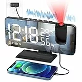 Sveglia da Comodino con Proiettore【con Adattatore】, Radiosveglia Sveglia Digitale con Luminosità Regolabile Automaticamente, 12/24H, Visualizzazione Della Temperatura 2 Sveglie e Uscita USB Ricarica