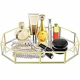 Vassoio Portaoggetti a Specchio Oro in Vetro,Vassoio Decorativo in Metallo Scatola di Immagazzinaggio per Cosmetici Gioielli Bagno,Vassoi da Toletta,215 x 145 x 42mm